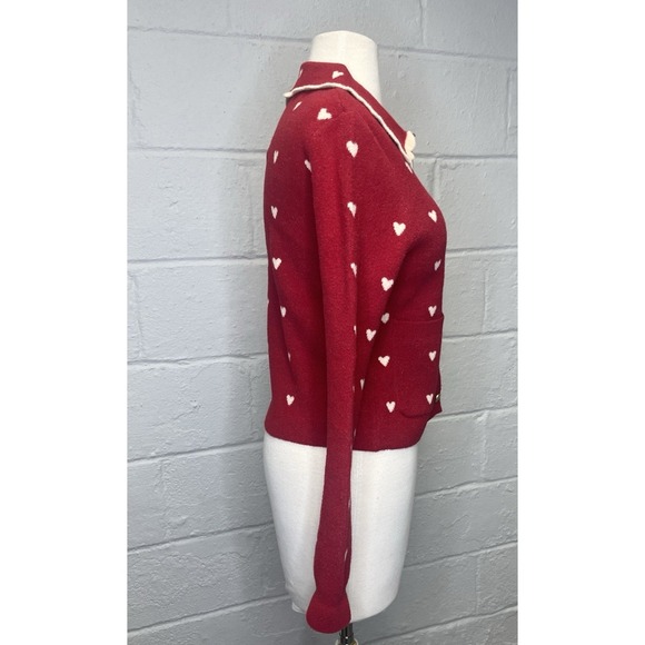 Anthropologie NVLT Heart Coatigan Knit Jacket Cardigan XXS Red Peter Pan Collar - Picture 5 of 10